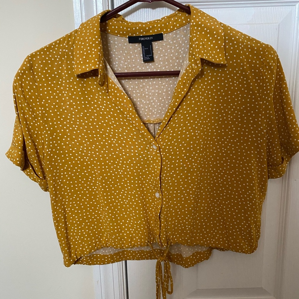 F21 button down cropped shirt